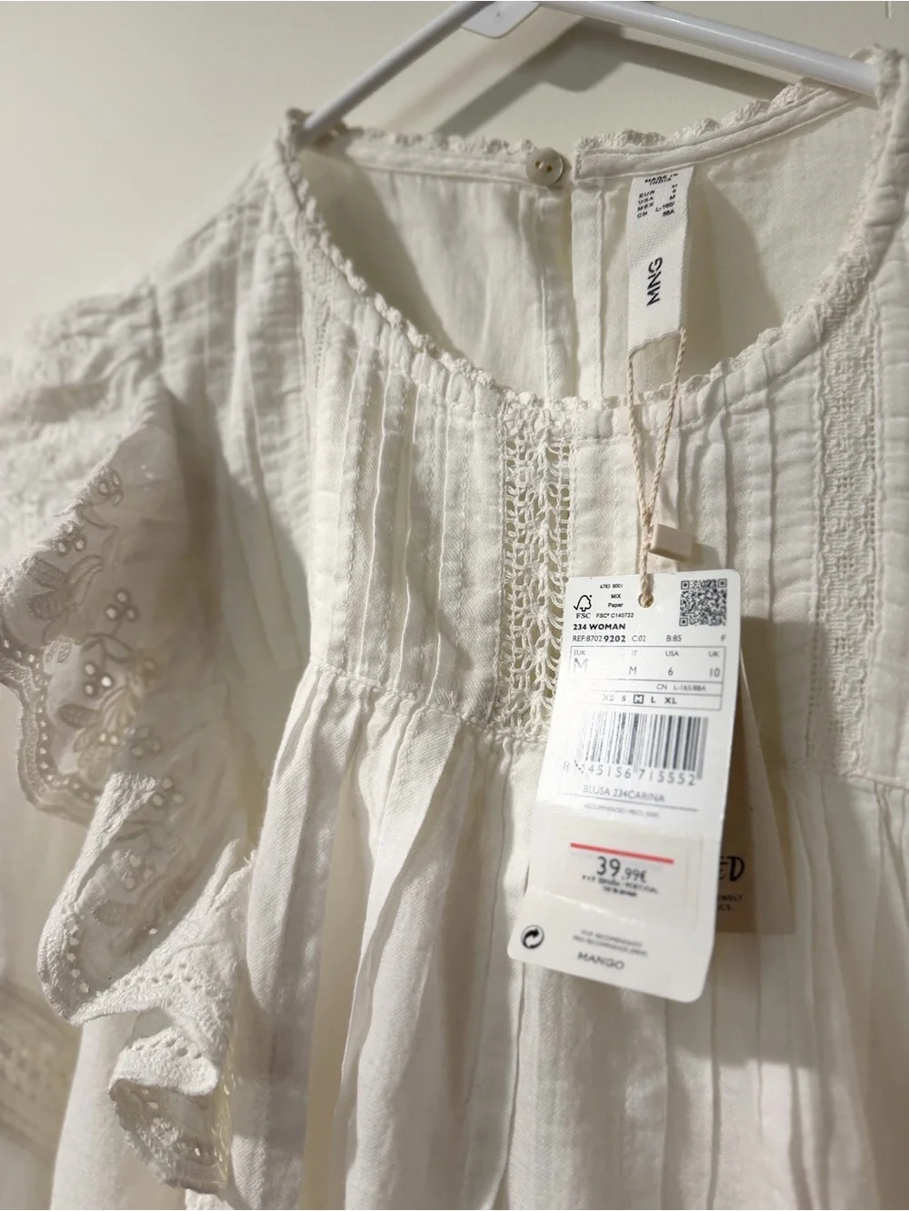 Mango White Eyelet Ruffle Cotton Blouse - Picture 2 of 5